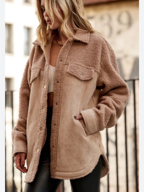 12th Tribe Jackets & Blazers - 12th Tribe Taupe Teddy Sherpa Shacket